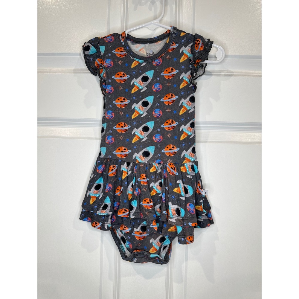 Birdie Bean Girls Size 18-24 Months Bamboo Rocket Planet Space Romper Outfit